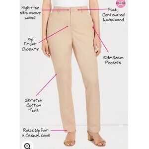Woman Within NWOT Stretch Cotton Chino Straight Leg Pant Sz 14 Wide Beige Plus